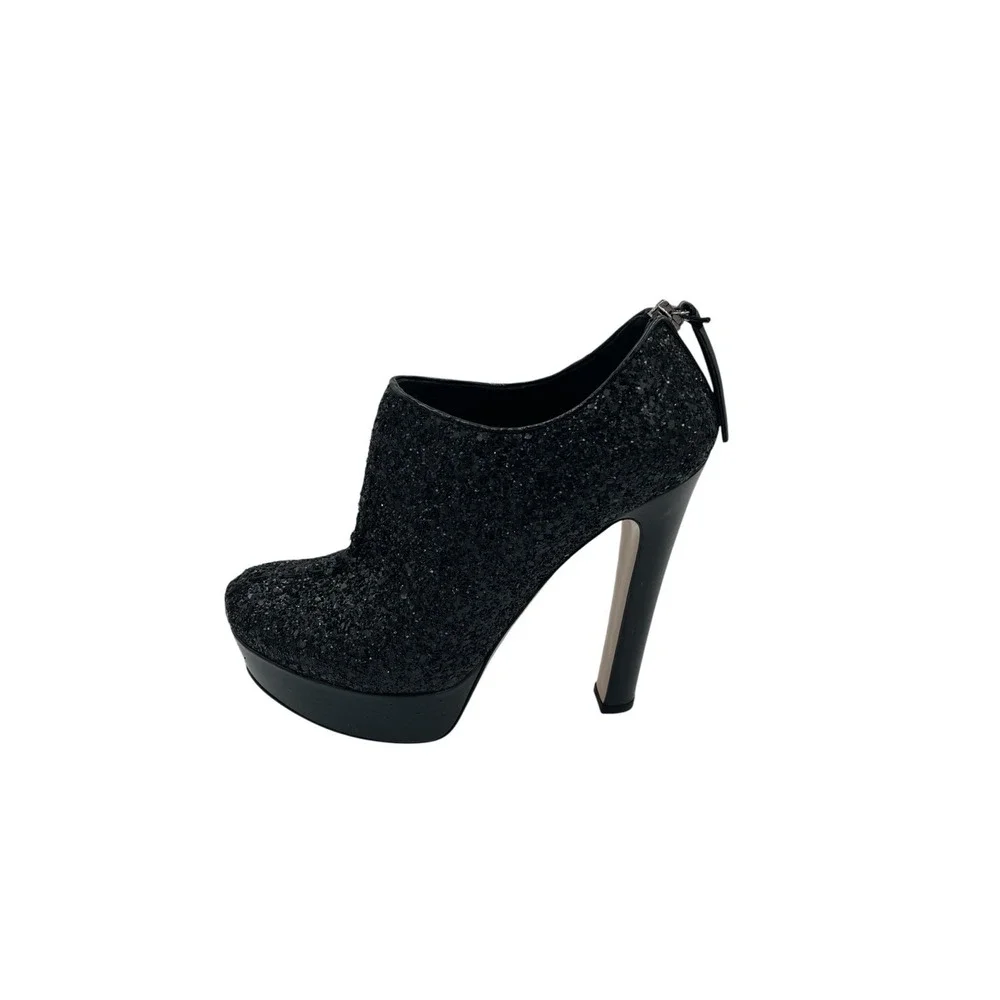 Miu Miu Black Glitter Platform Booties Pumps High Heels EU 38 US 8